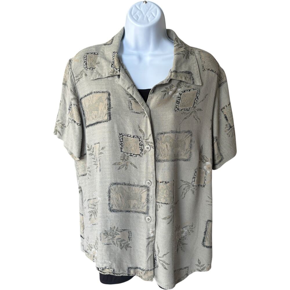 NYCC 90s textured rayon button blouse + tank set sage green XL relaxed fit